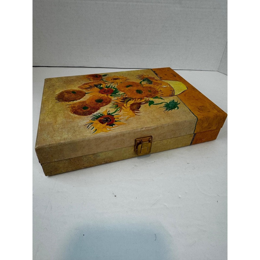 Van Gogh Sunflowers Jewelry Box Travel Case Organizer‎ Yellow Velvet Lining